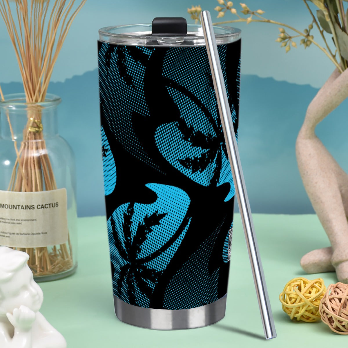 20oz Stainless Steel Tumbler with Straw - Palm Waves