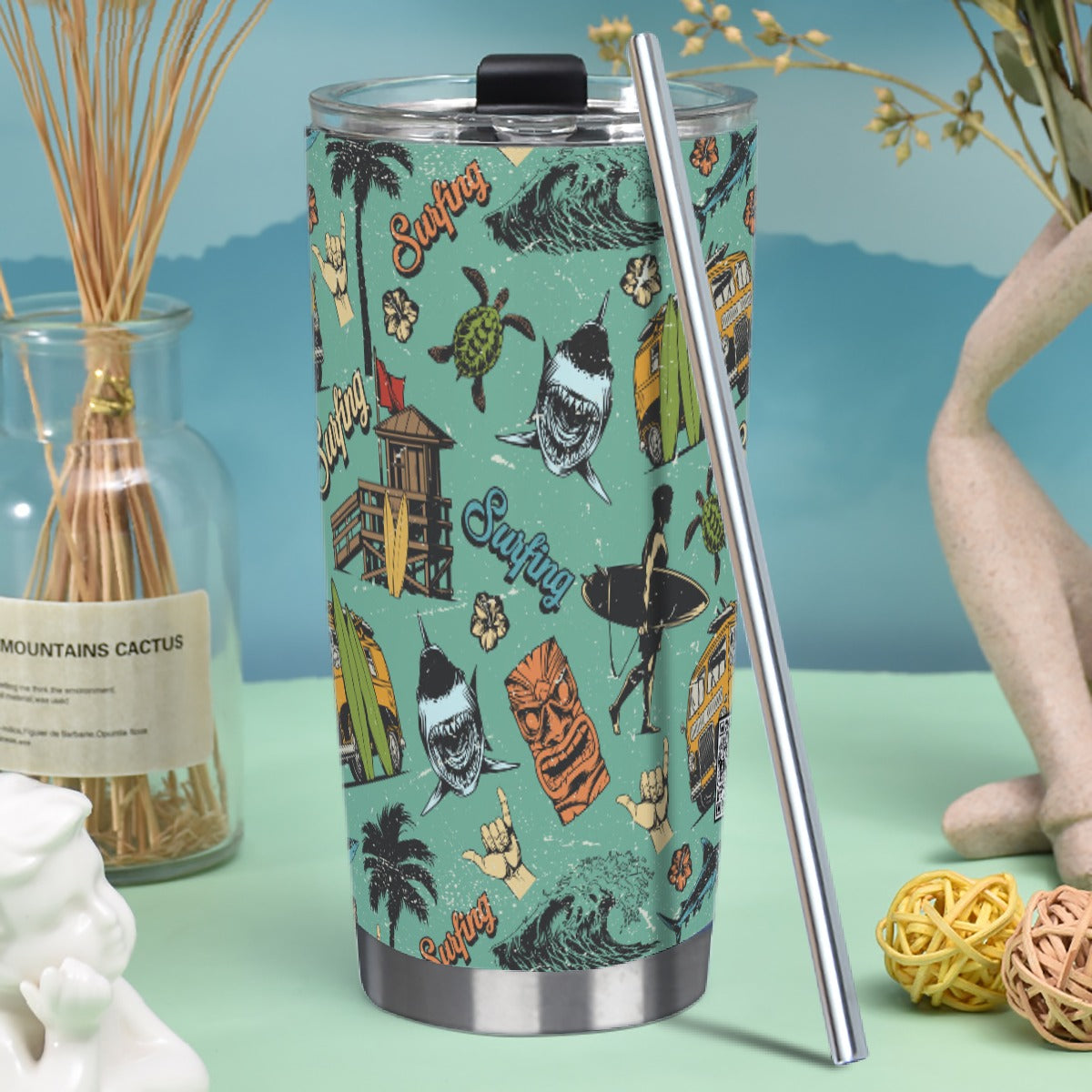 20oz Stainless Steel Tumbler with Straw - Surf Culture