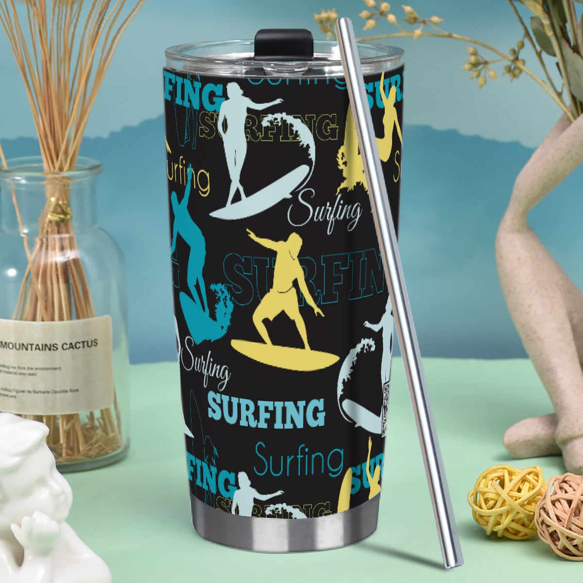 20oz Stainless Steel Tumbler with Straw - Gone Surfing