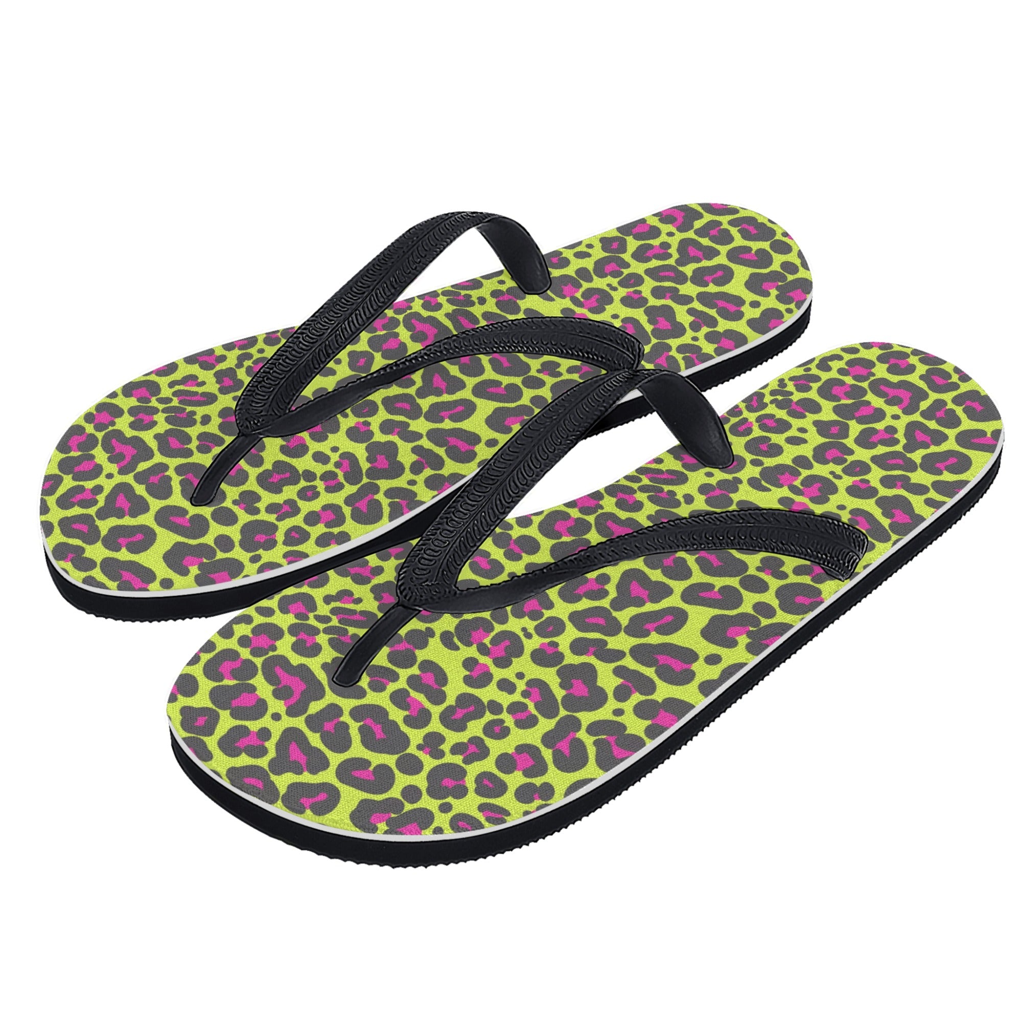 Womens Flip Flops - Neon Leopard