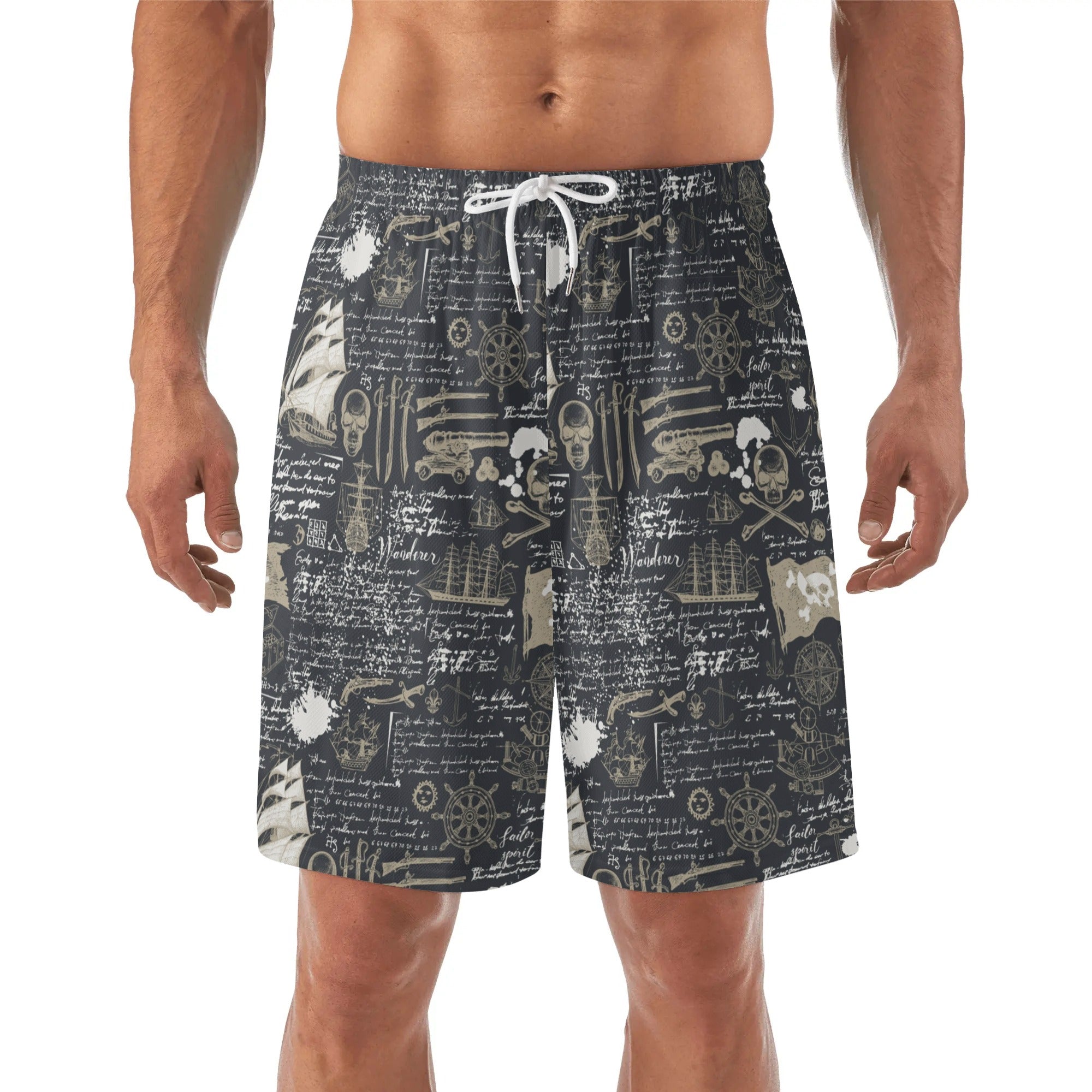 Mens Lightweight Hawaiian Beach Shorts - Blackbeards Ghost
