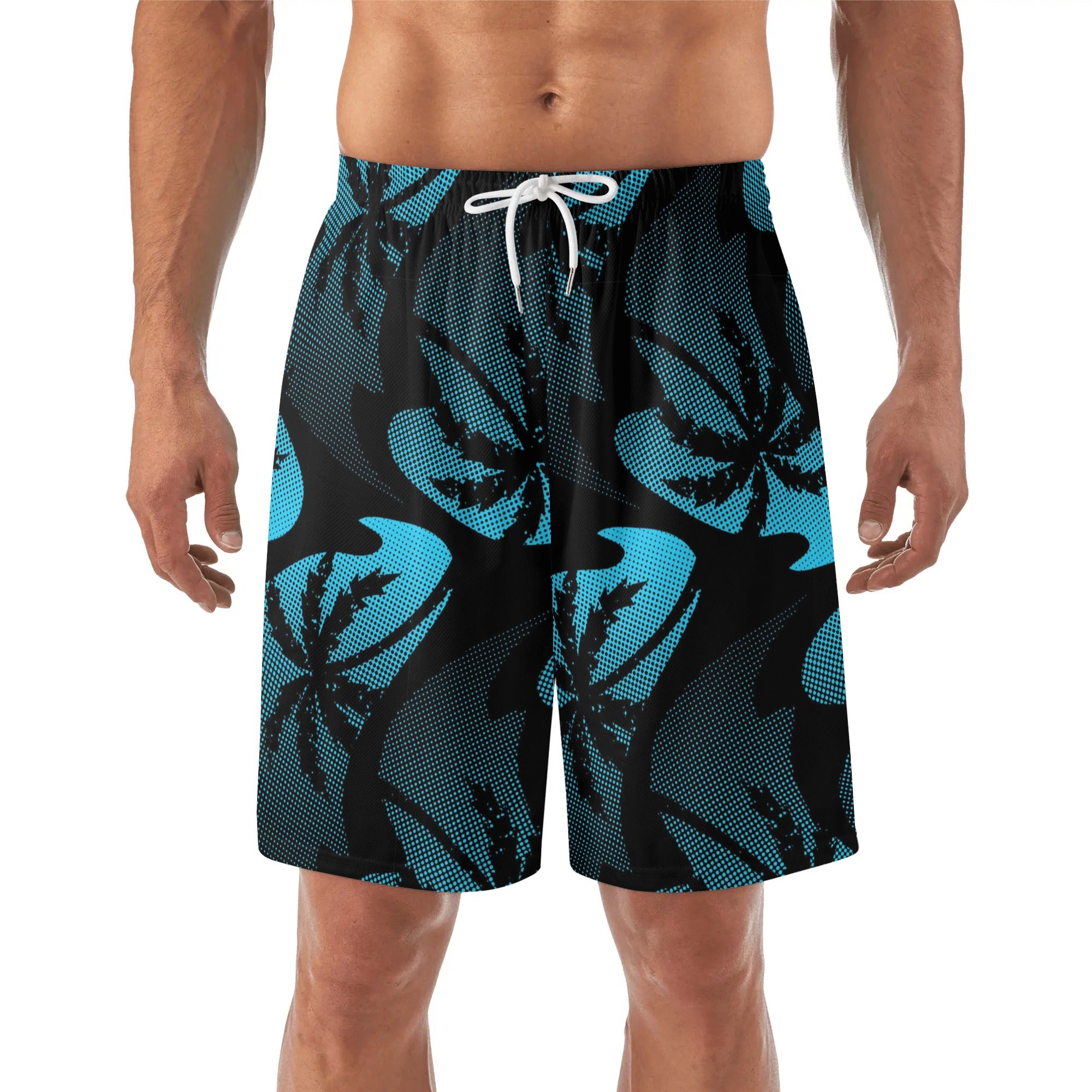 Mens Lightweight Hawaiian Beach Shorts - Palm Waves