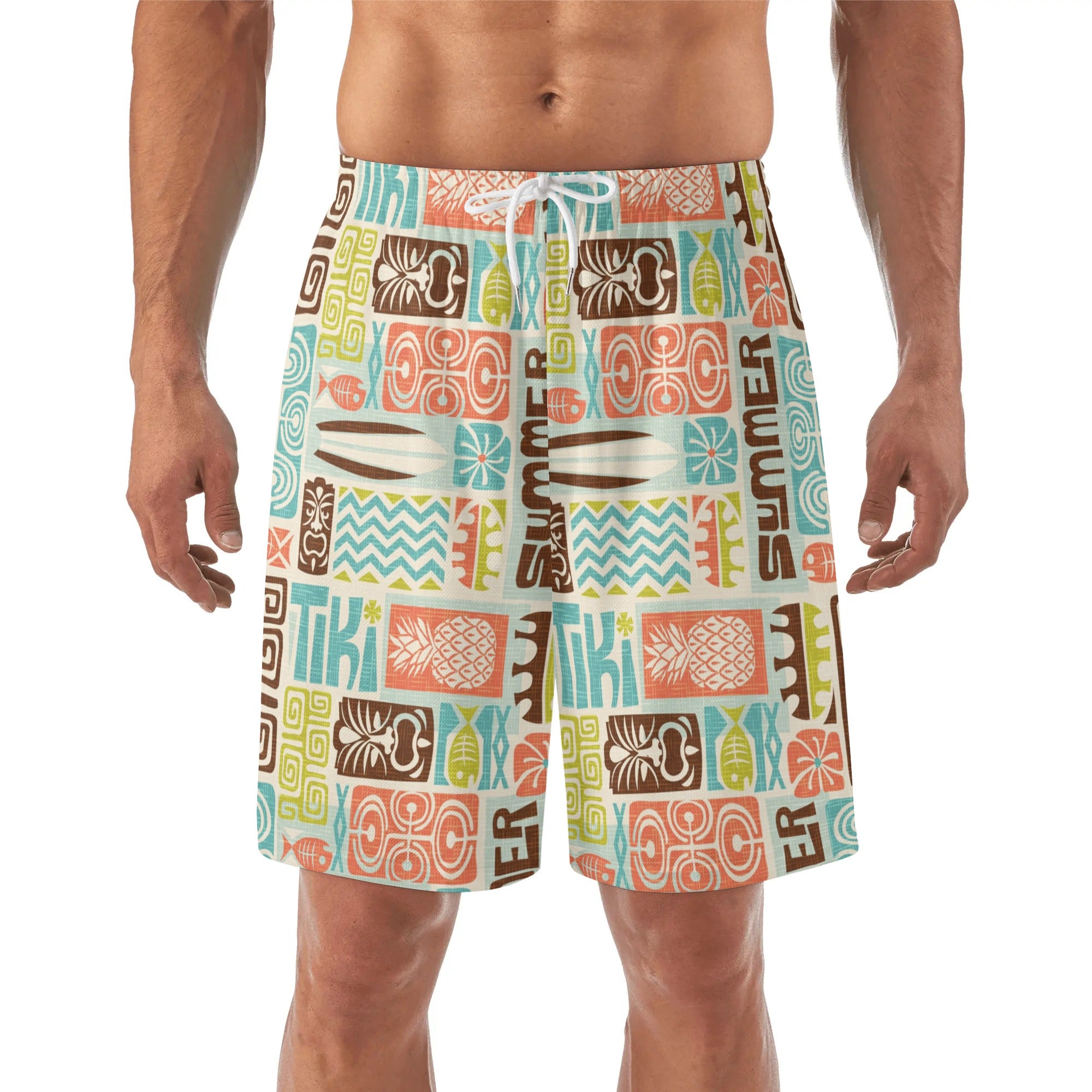 Mens Lightweight Hawaiian Beach Shorts - Tiki