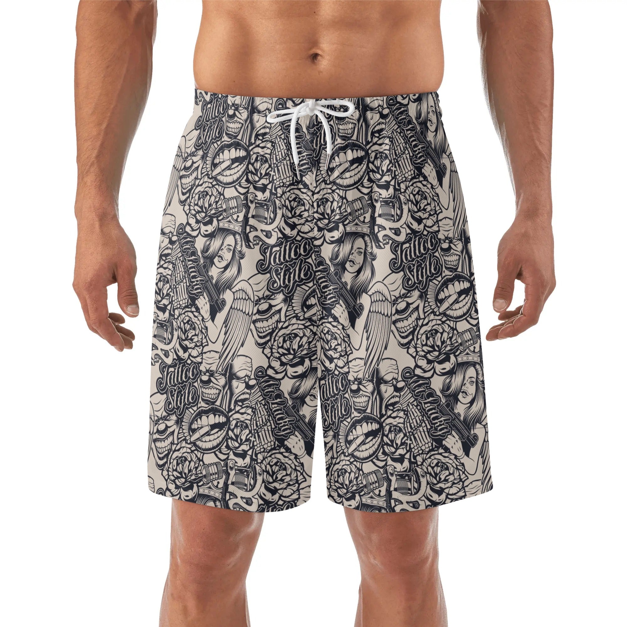 Mens Lightweight Hawaiian Beach Shorts - Tattoo