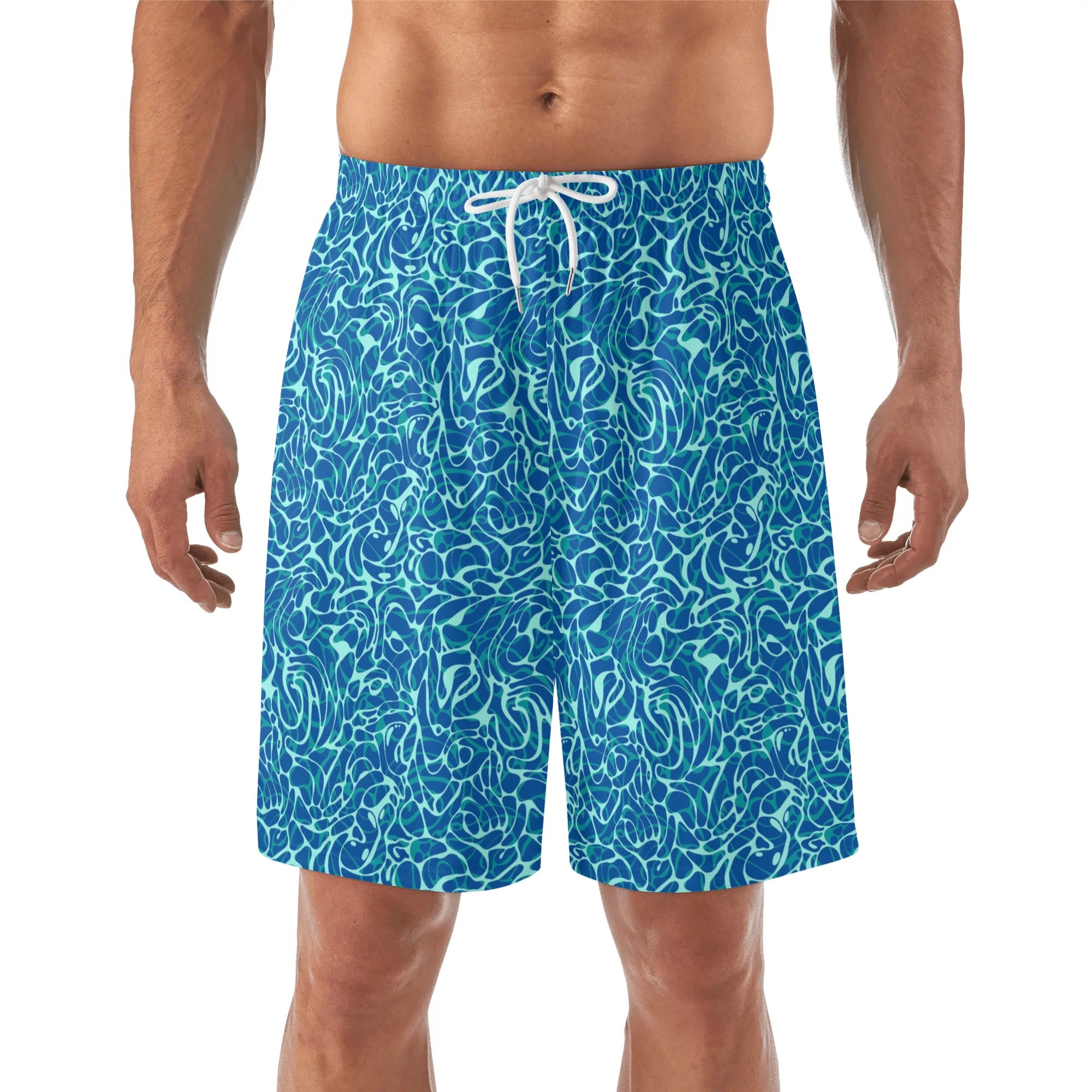 Mens Lightweight Hawaiian Beach Shorts - Blue Water