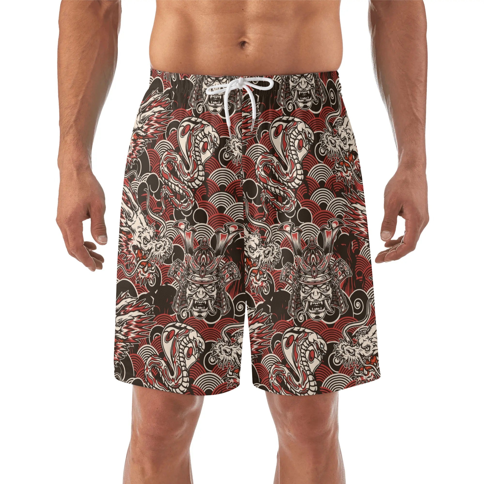 Mens Lightweight Hawaiian Beach Shorts - Dragon