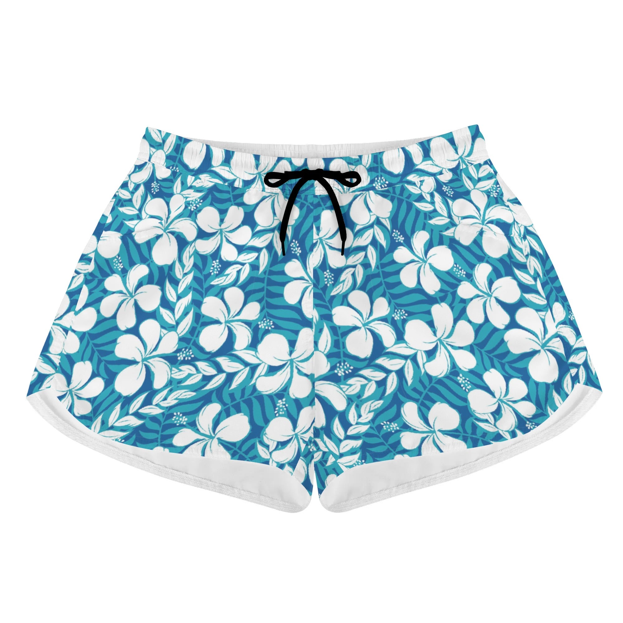 Womens Printed Beach Shorts - Plumeria in Blue