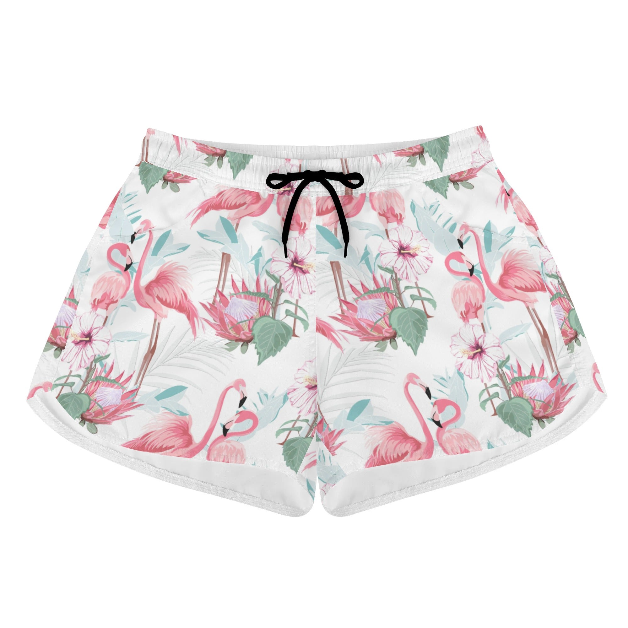 Womens Printed Beach Shorts - Flamingoes