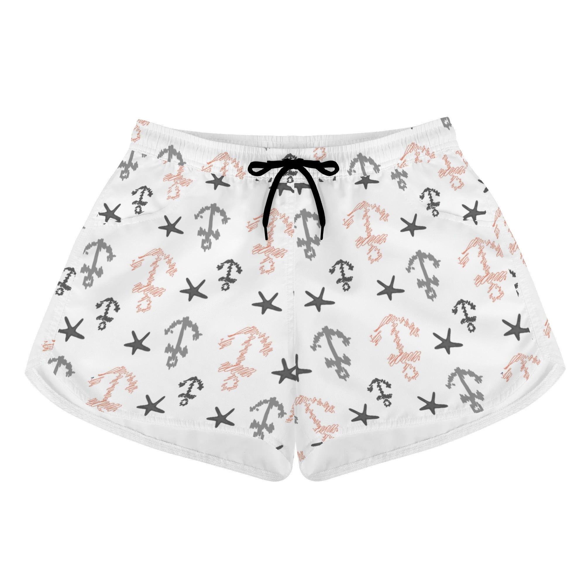 Womens Printed Beach Shorts - Scratched Anchors