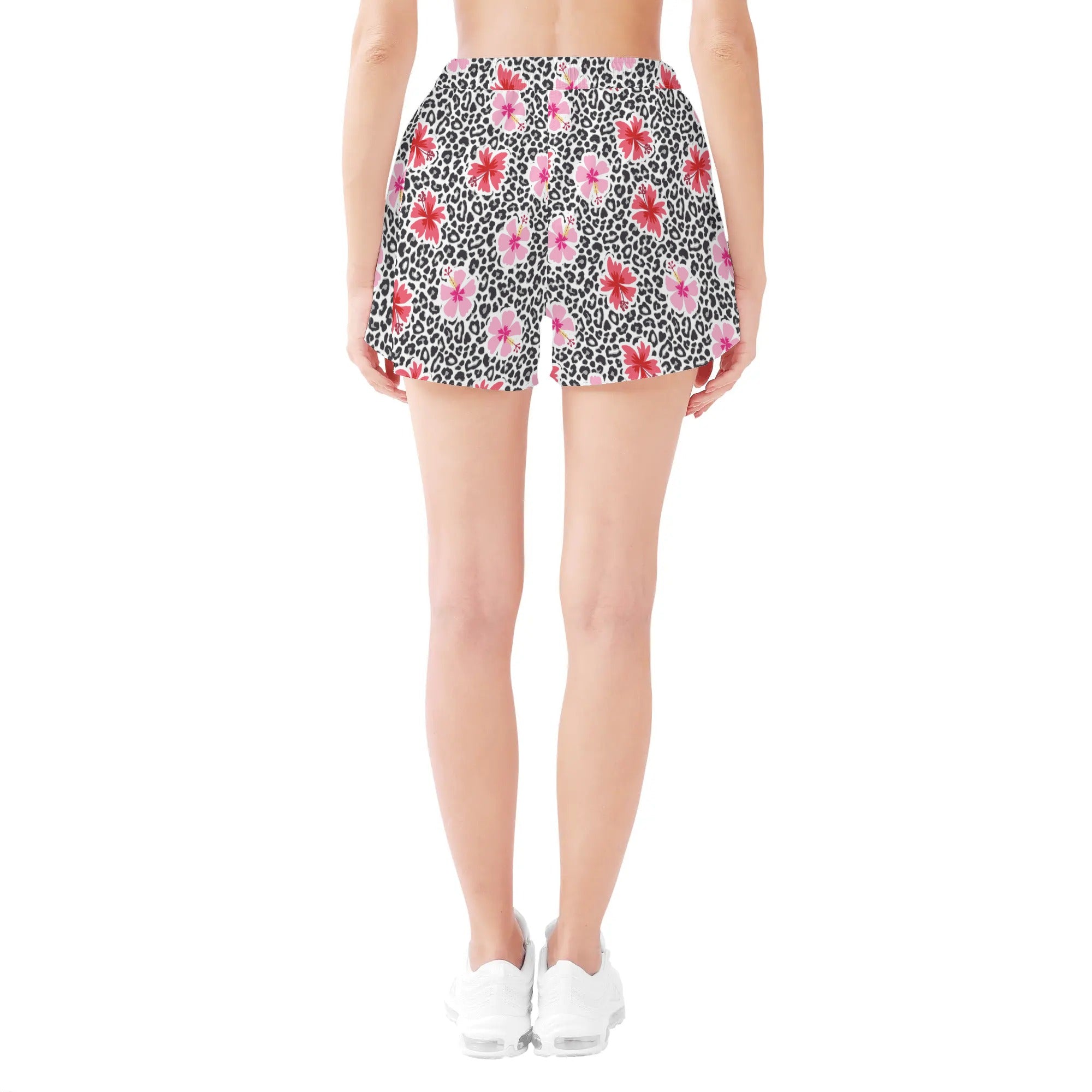 Womens Printed Beach Shorts - Hibiscus & Leopard