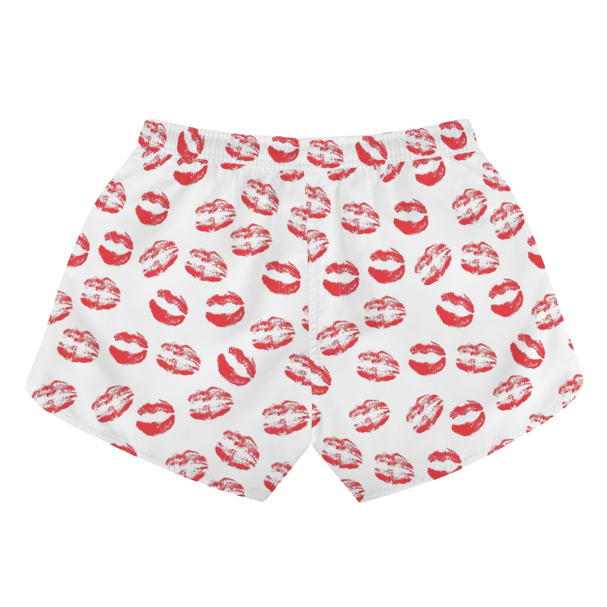 Womens Printed Beach Shorts - Lipstick Kisses