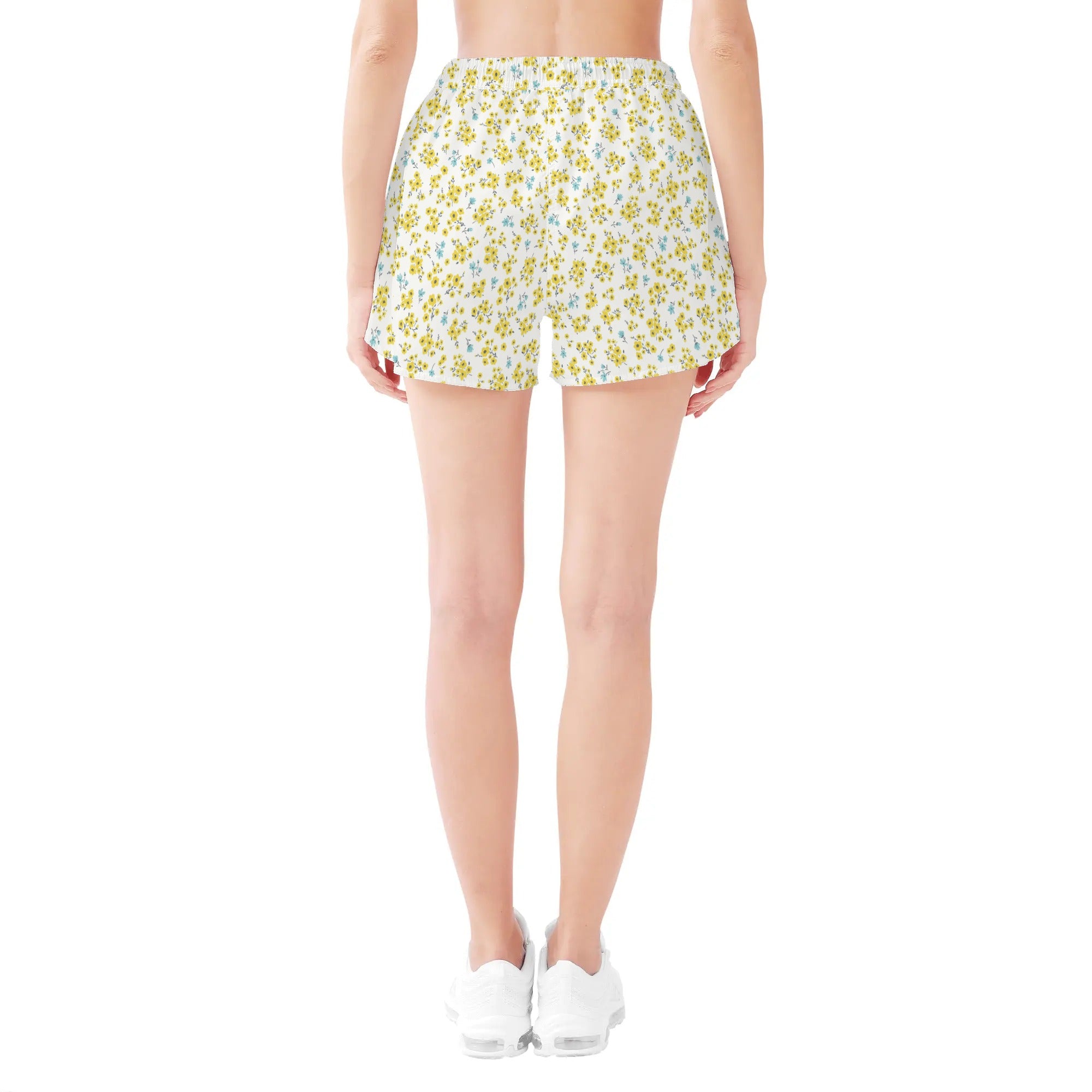 Womens Printed Beach Shorts - Tiny Yellow Flowers