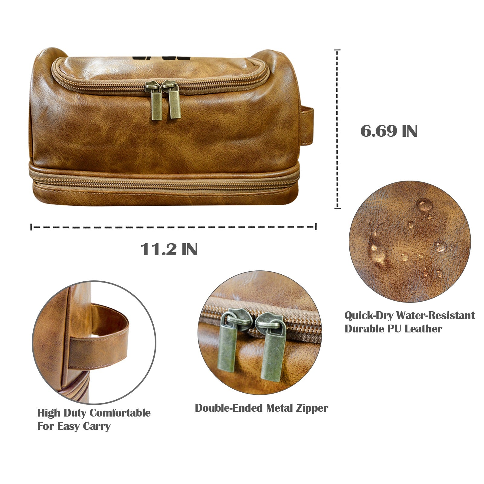 Customizable Faux-Leather Toiletry Bag (Top Engraving)