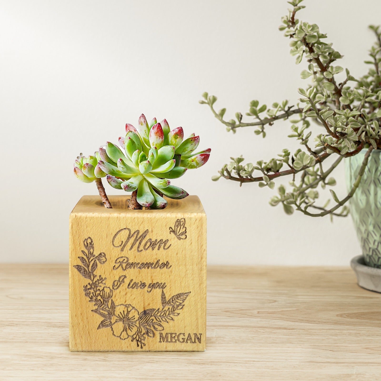 Mini Cube Wooden Flower Pot
