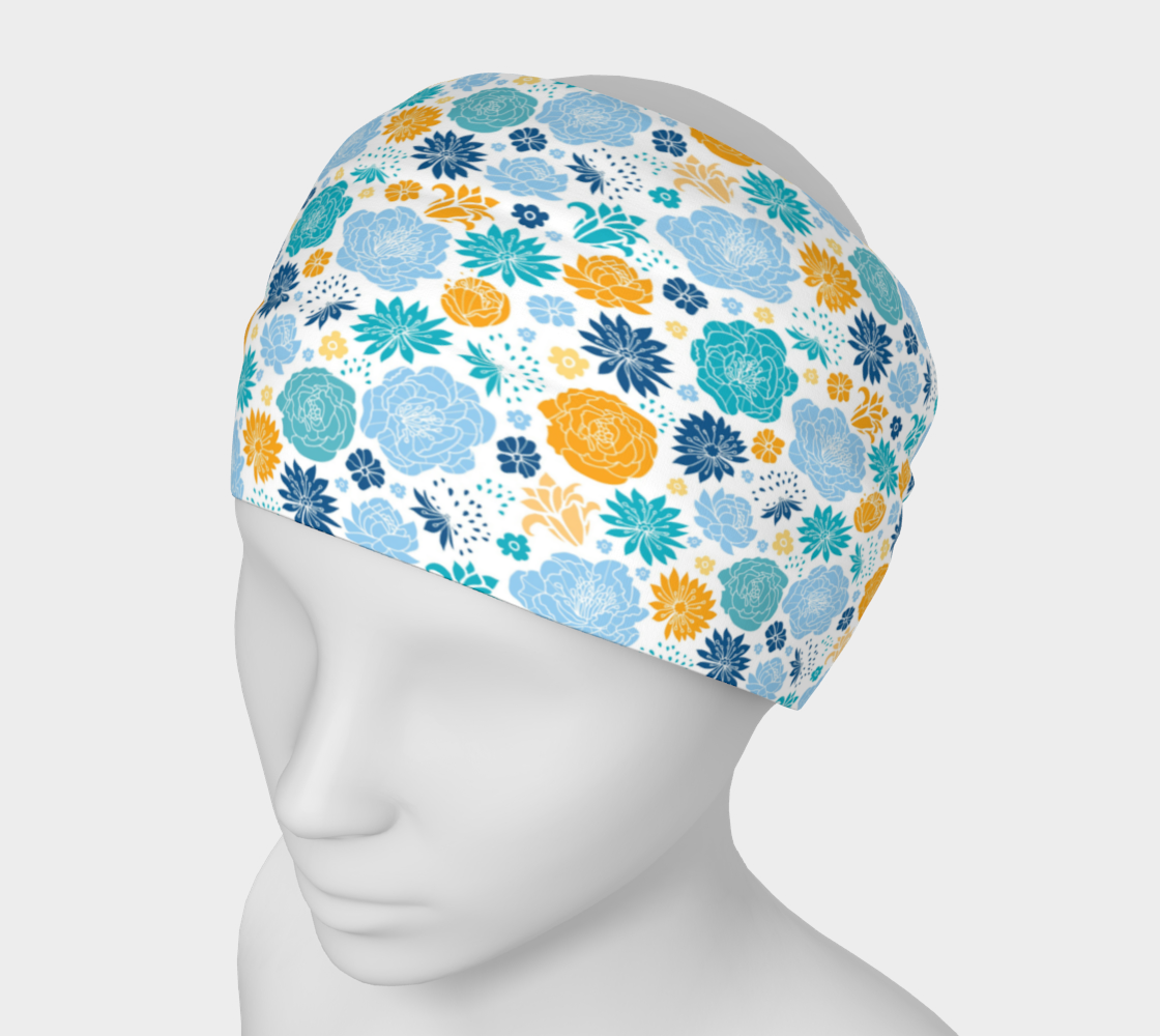Wraparound Cloth Headband - Blue & Yellow Flowers