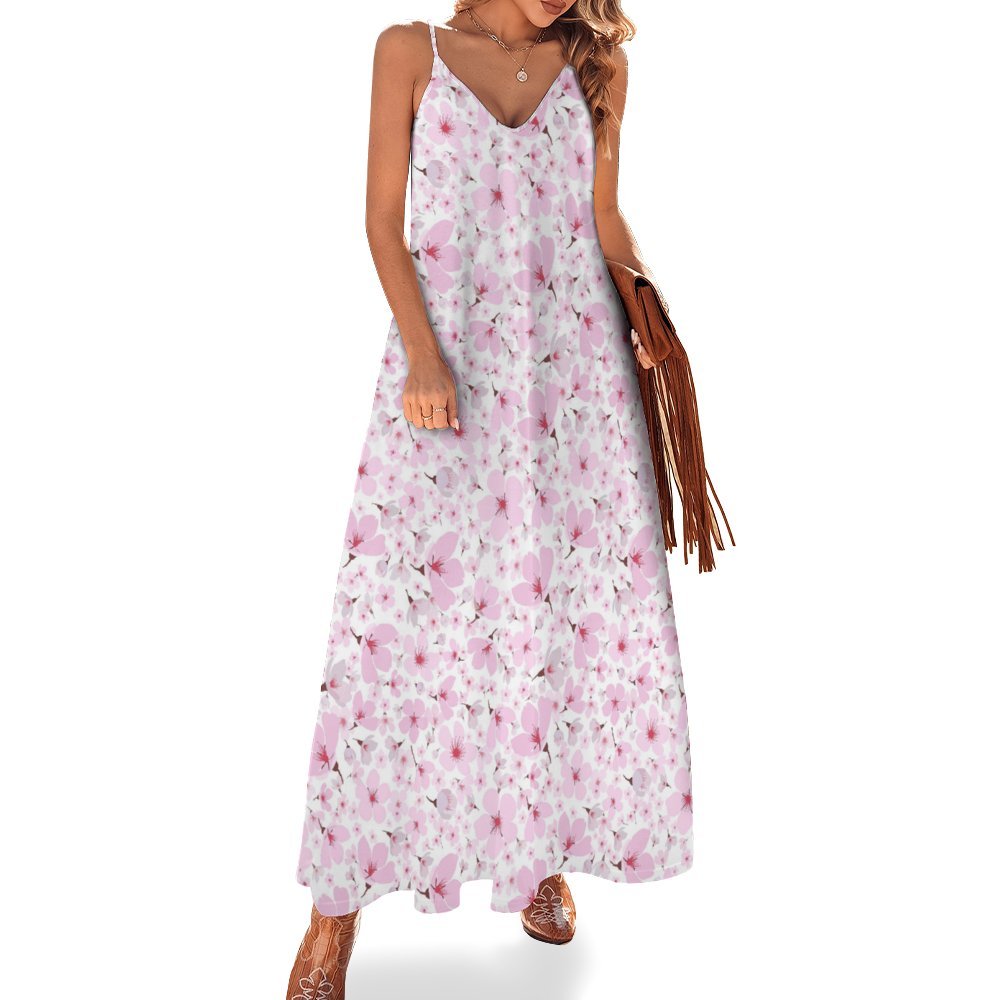 Spaghetti Strap Ankle-Length Dress - Cherry Blossoms