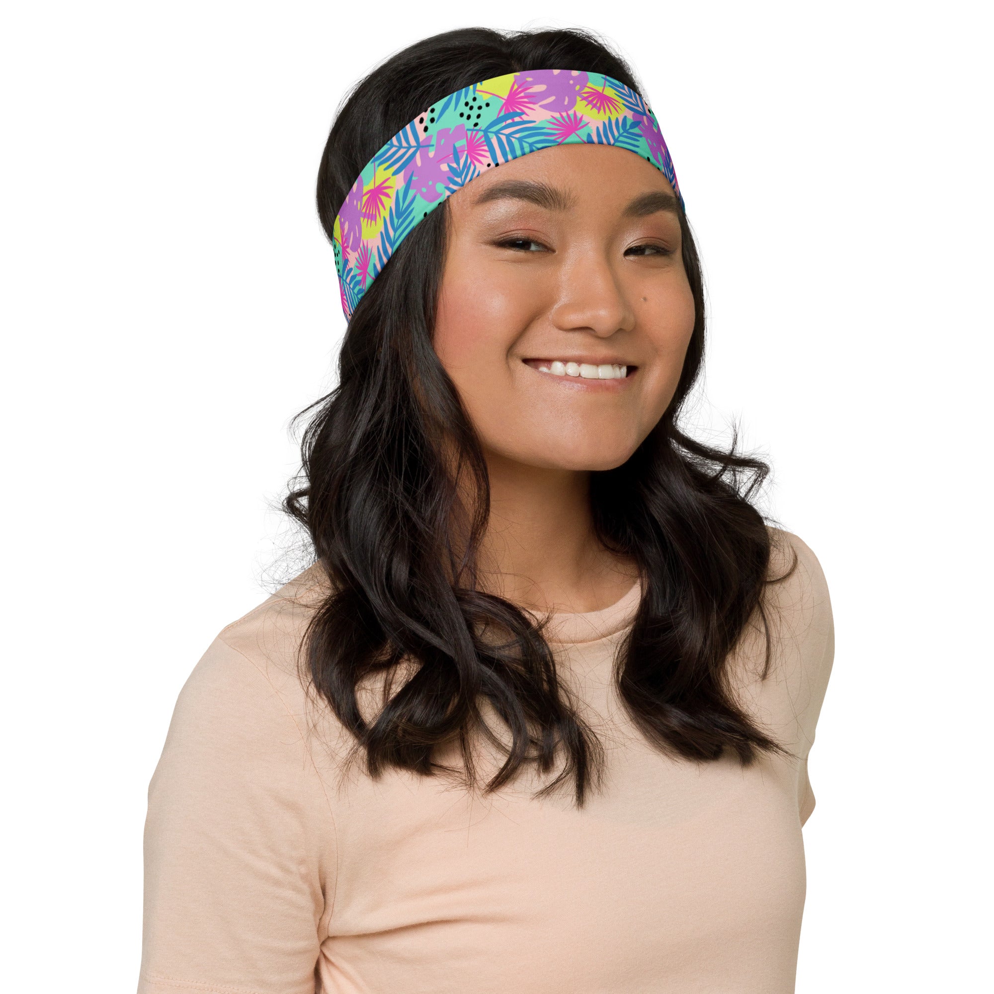 Women's Printed Headband - Tropical Print in Neon