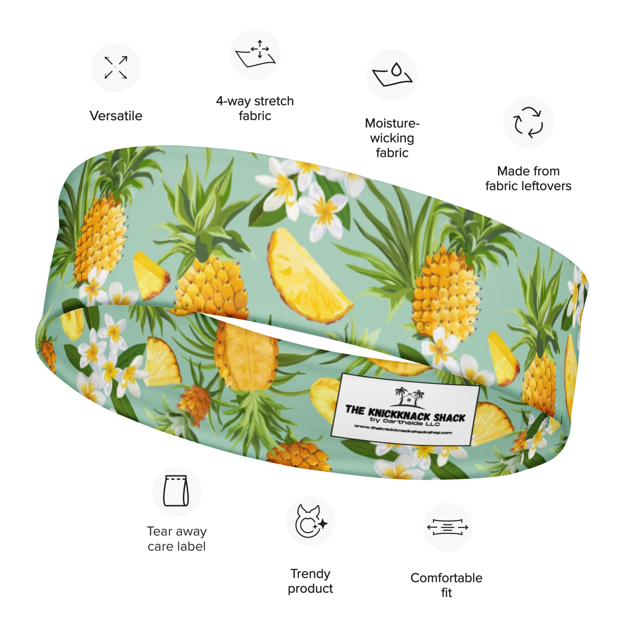 Women's Printed Headband - Pineapples & Plumeria-(Green)