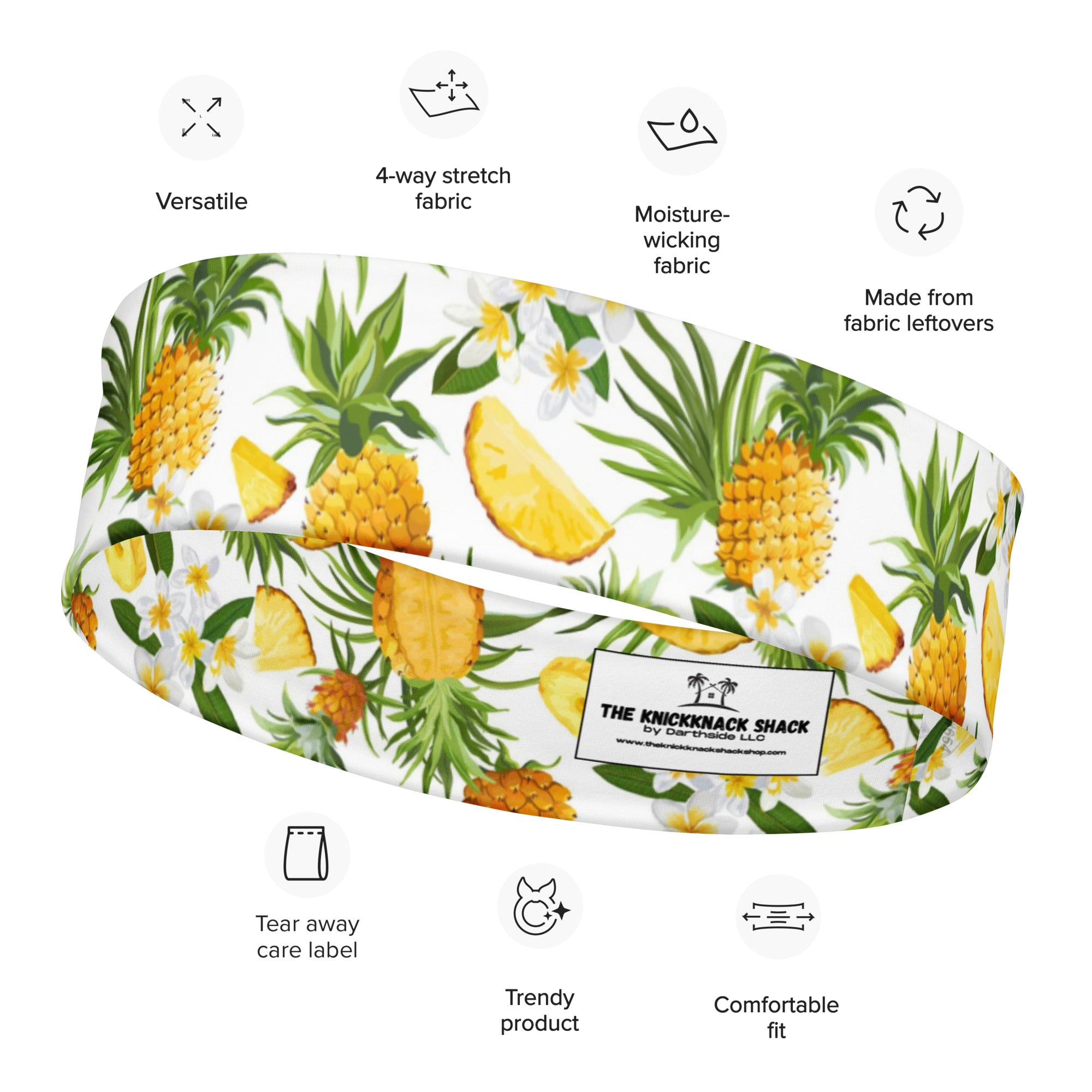 Women's Printed Headband - Pineapples & Plumeria-(White)