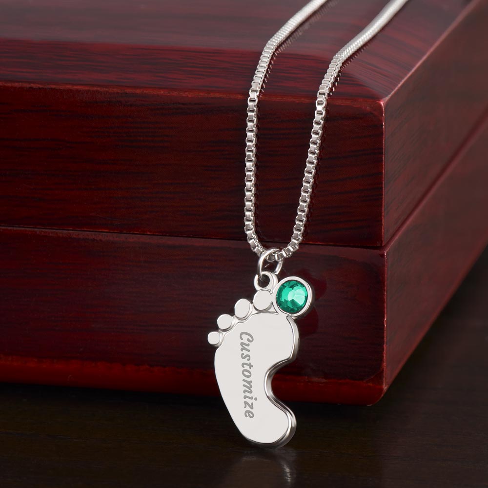 Customizable Engraved Baby Feet with Birthstones