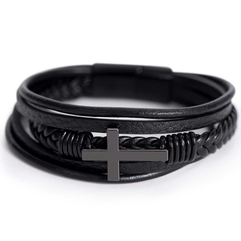 Men's Braided Leather Cross Bracelet