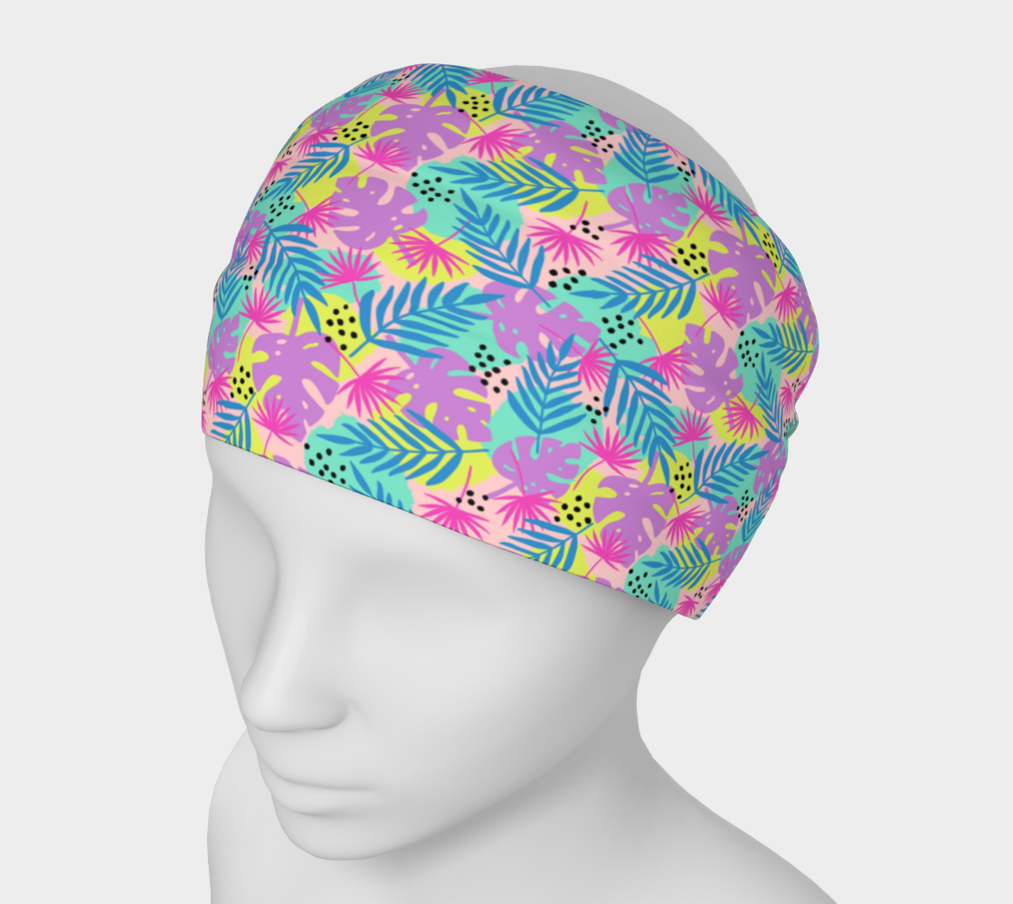 Wraparound Cloth Headband - Tropical Print in Neon
