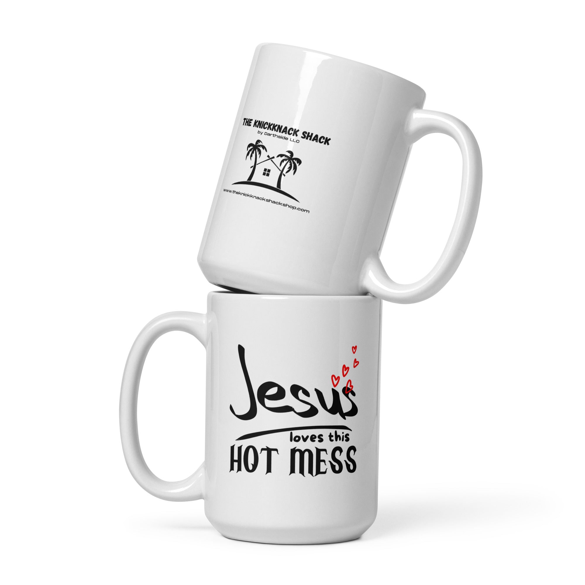 White Glossy Mug - Jesus Loves This Hot Mess (R-Handed)