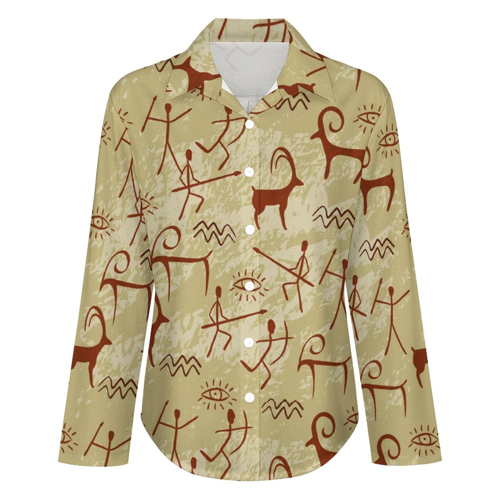 Women's Irregular Hem Button-Up Shirt - Cave Painting