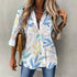 Women's Irregular Hem Button-Up Shirt - Botanicals in Blue