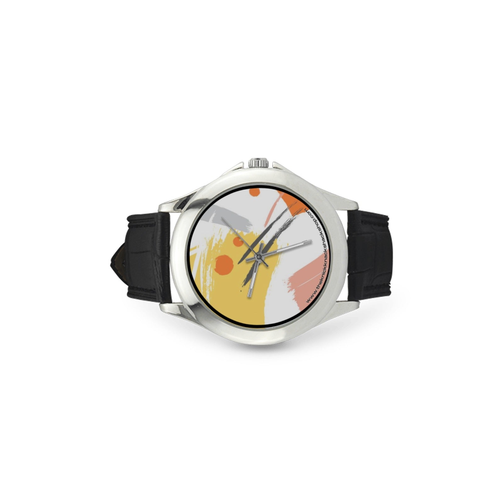 Women's Classic Leather Strap Watch - Brushstrokes on Silk