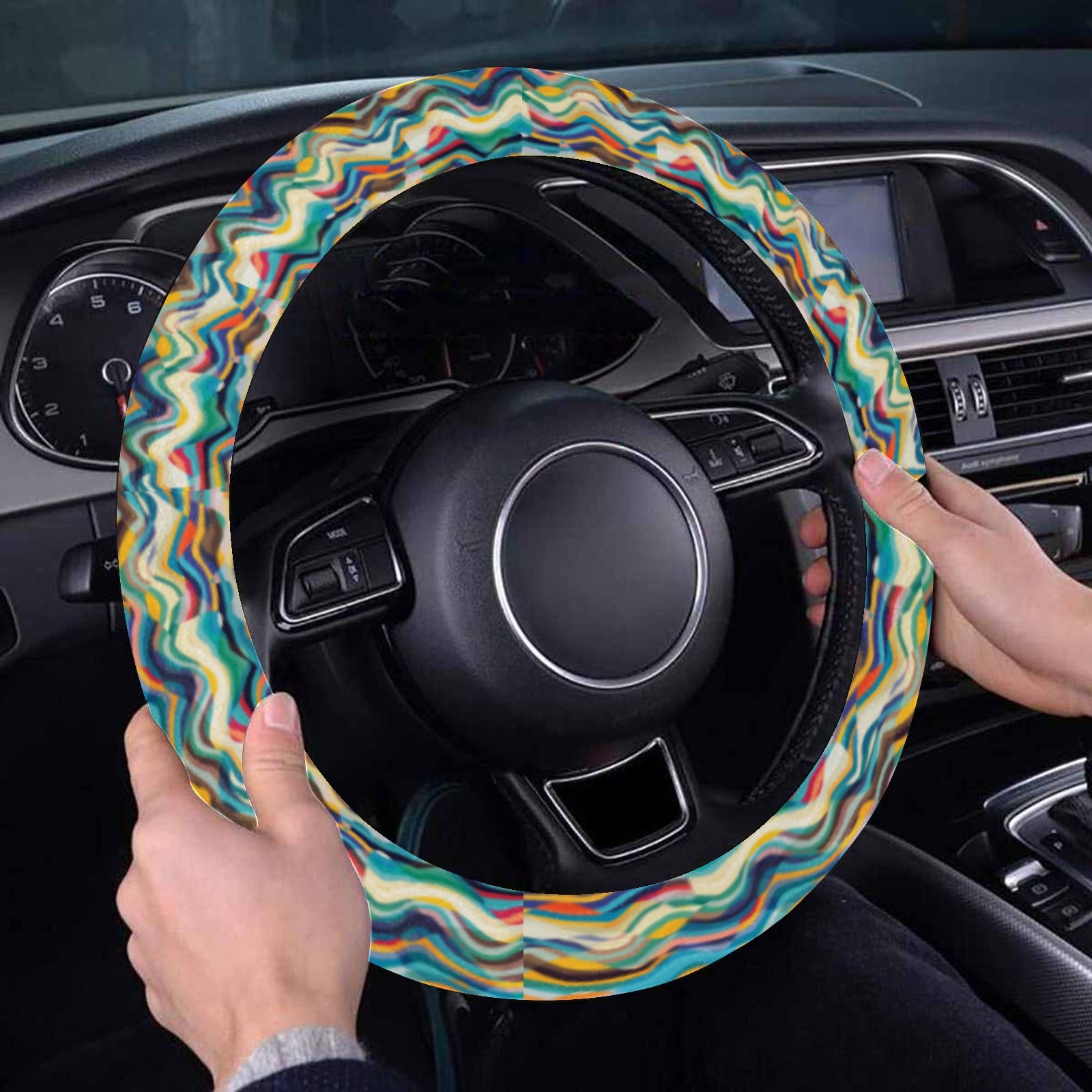 Steering Wheel Cover with Anti-Slip Insert - Mosaic Waves