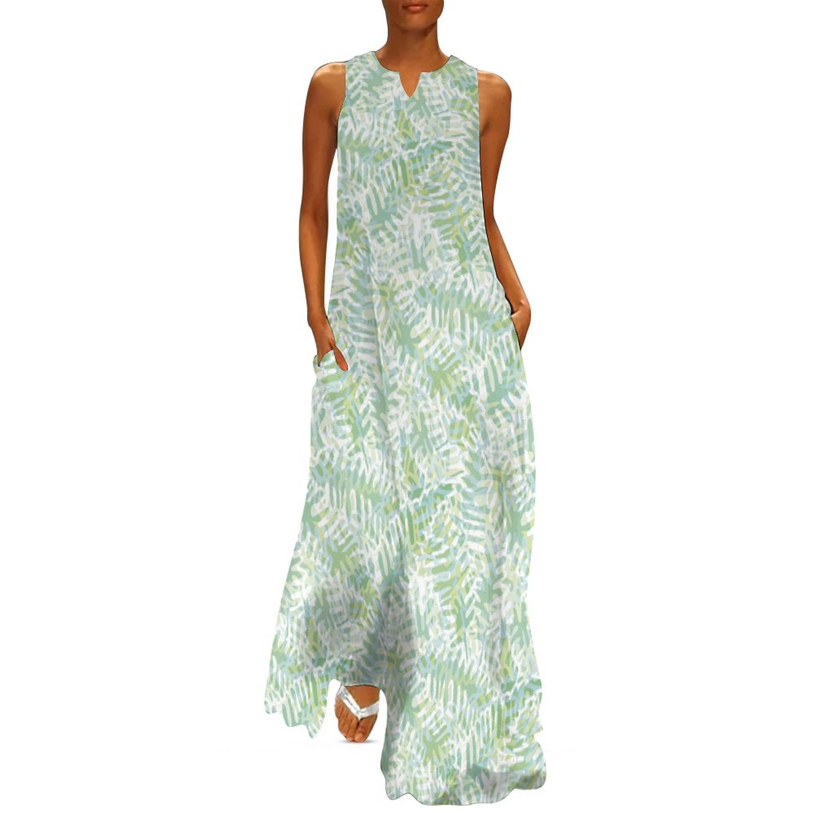 Sleeveless Ankle-Length Shift Dress - Fresh Ferns