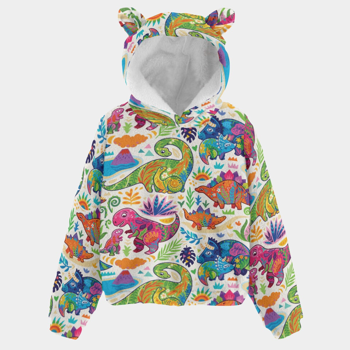 Kid’s Borg Fleece Sweatshirt With Ears - Dino-Pop