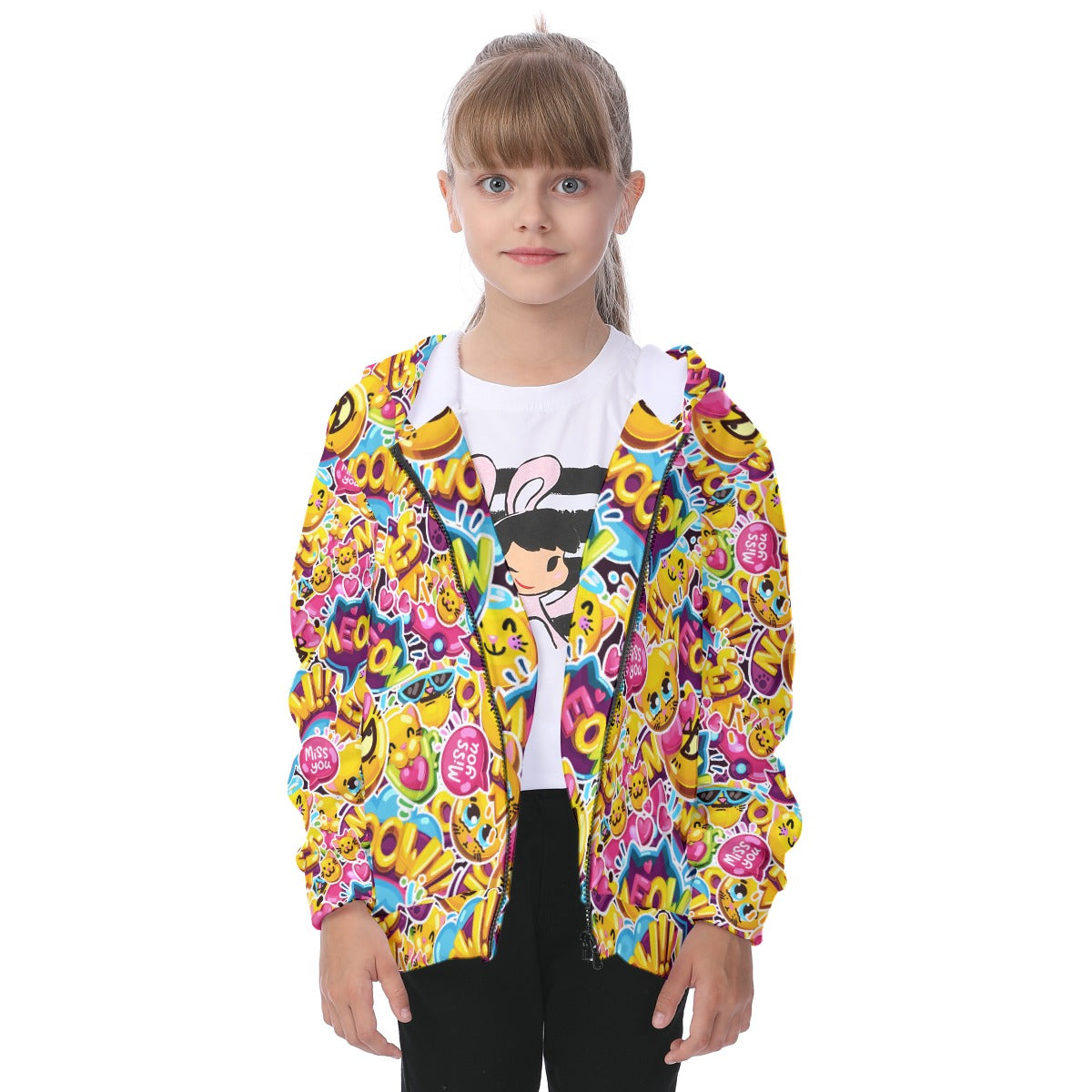 Kid's Heavy Fleece Zip Up Hoodie - EmojiCat