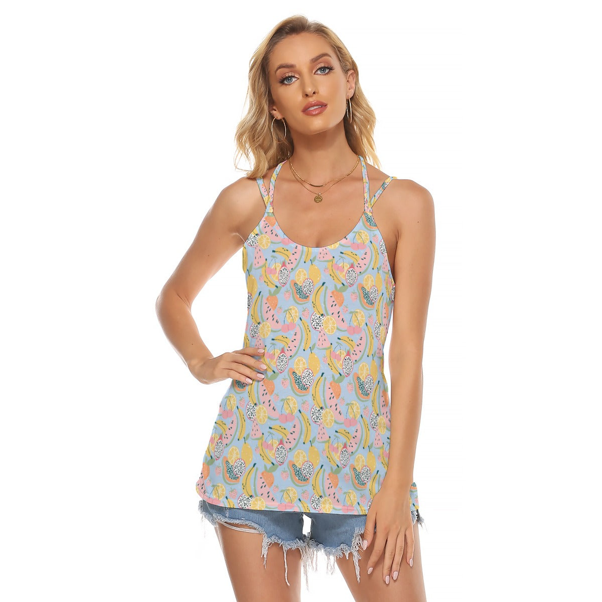 Top halter sin espalda para mujer - Sorbete de frutas tropicales