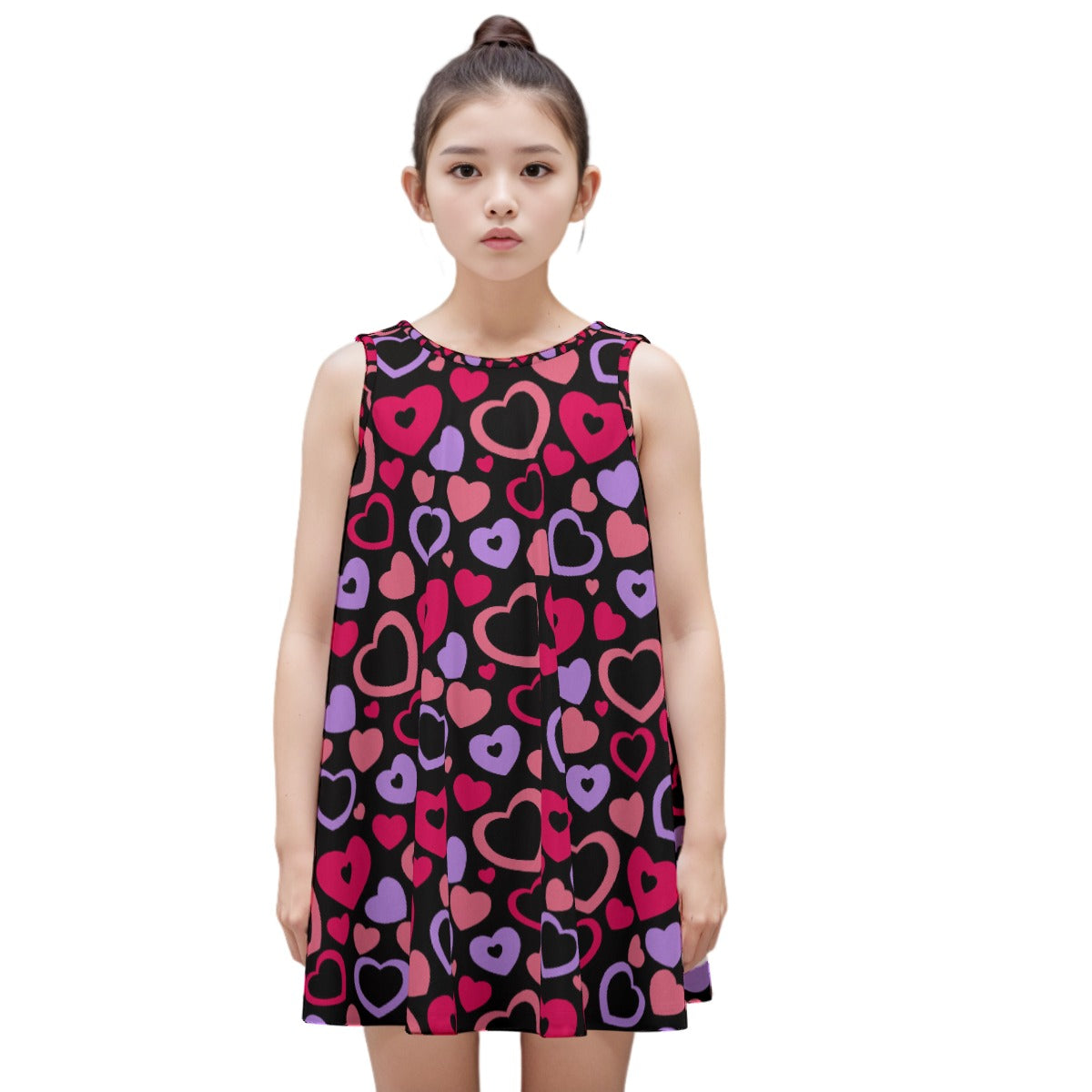 Kid's Sleeveless Cotton Swing Dress - Hollow Hearts