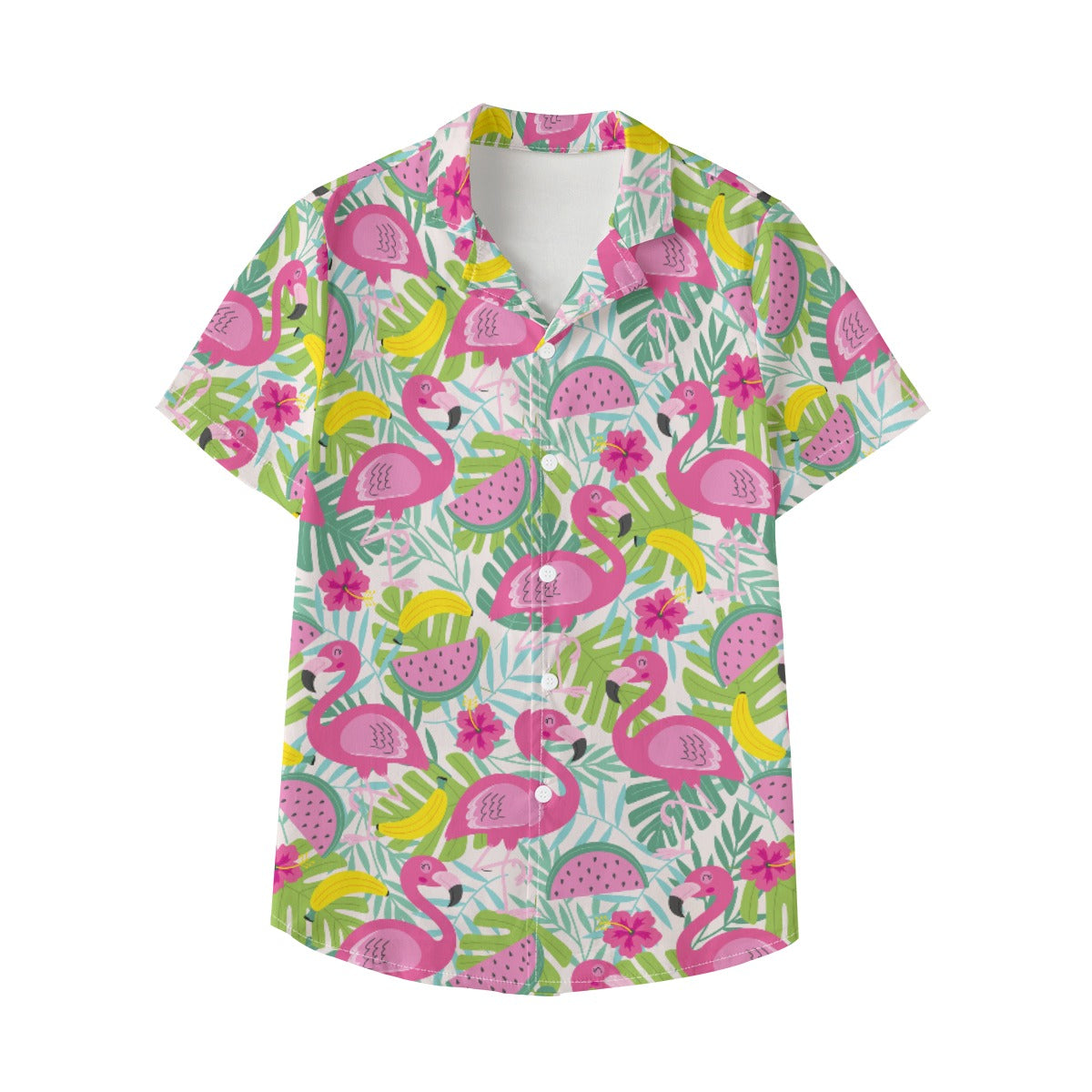 Kid's 115GSM Cotton Poplin Hawaiian Shirt - Flamingo Summer