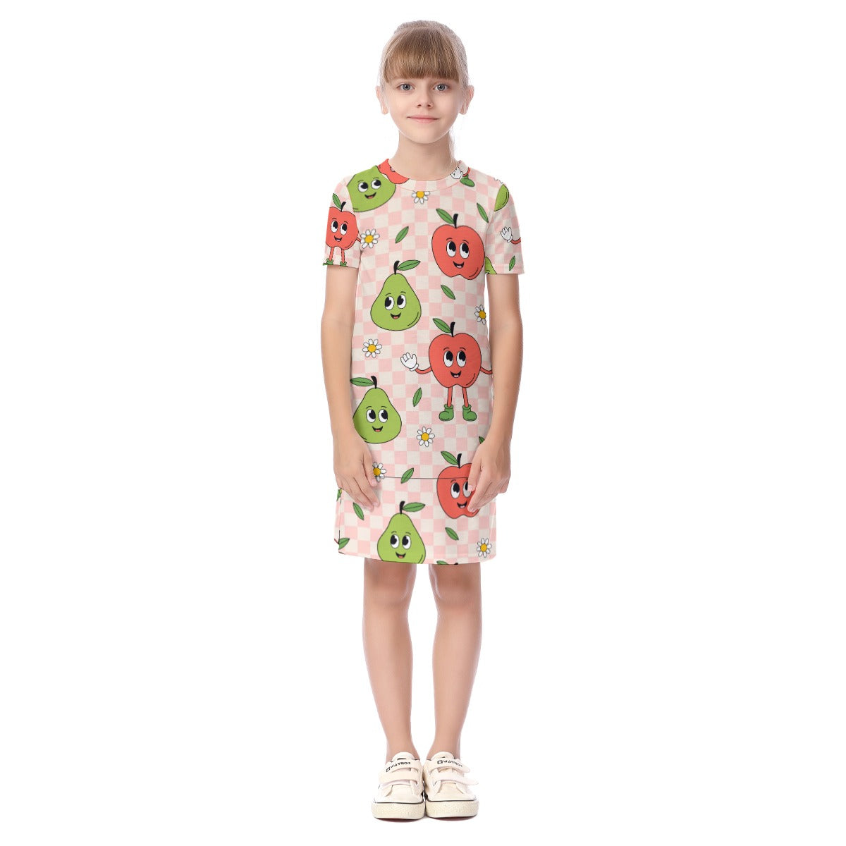 Kid's Short Sleeve T-Shirt Dress - Apple Pear Jamboree