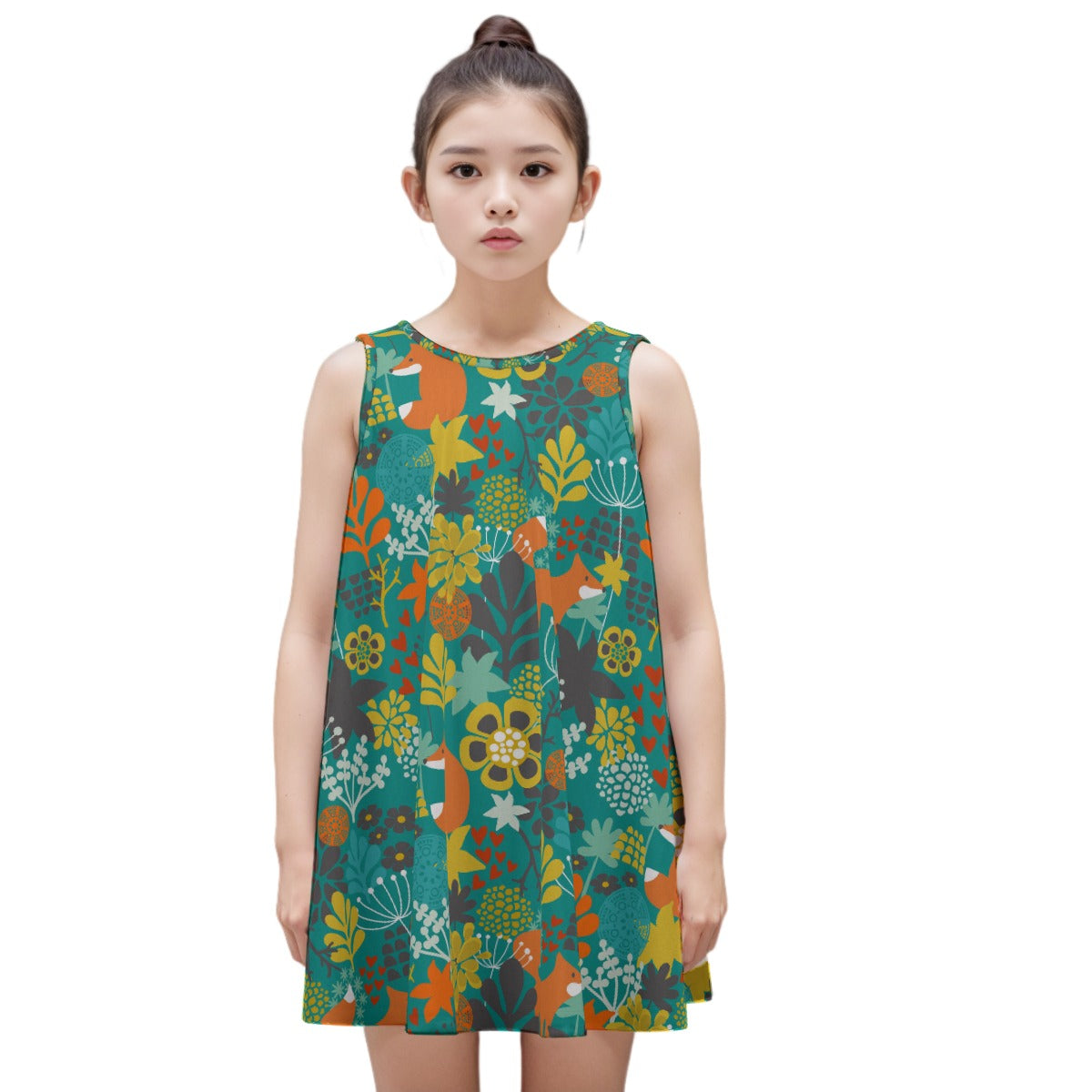 Kid's Sleeveless Cotton Swing Dress - Forest Fables