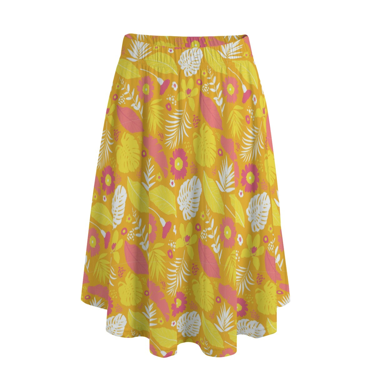 Printed Maxi Skirt with Pockets - Tropical Print in Papaya