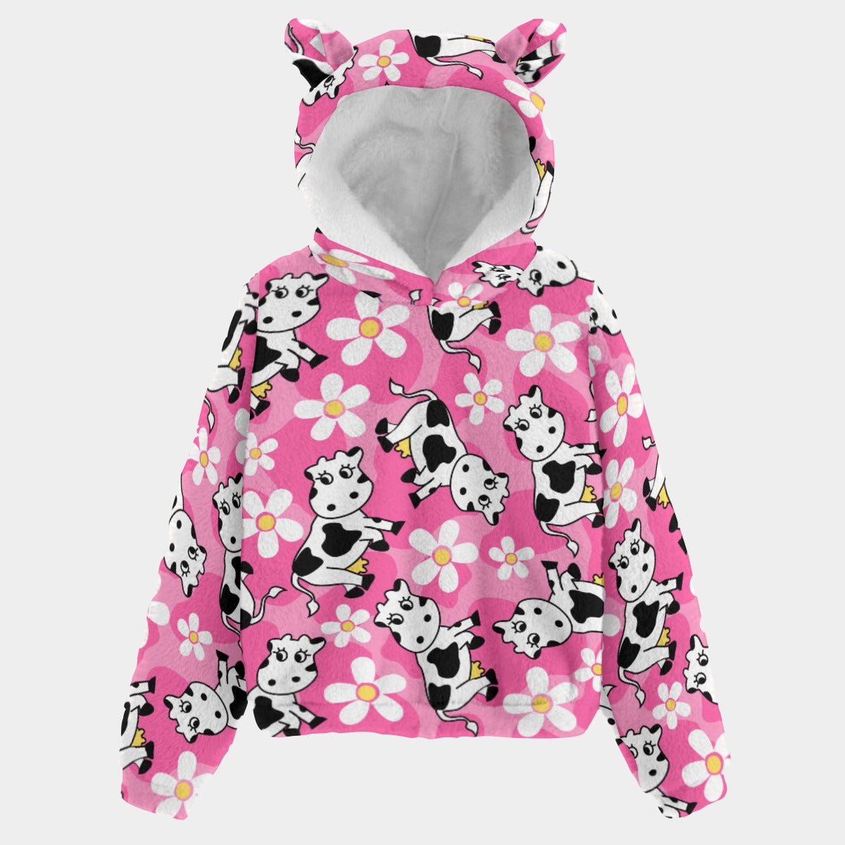 Kid’s Borg Fleece Sweatshirt With Ears - Moo Mania