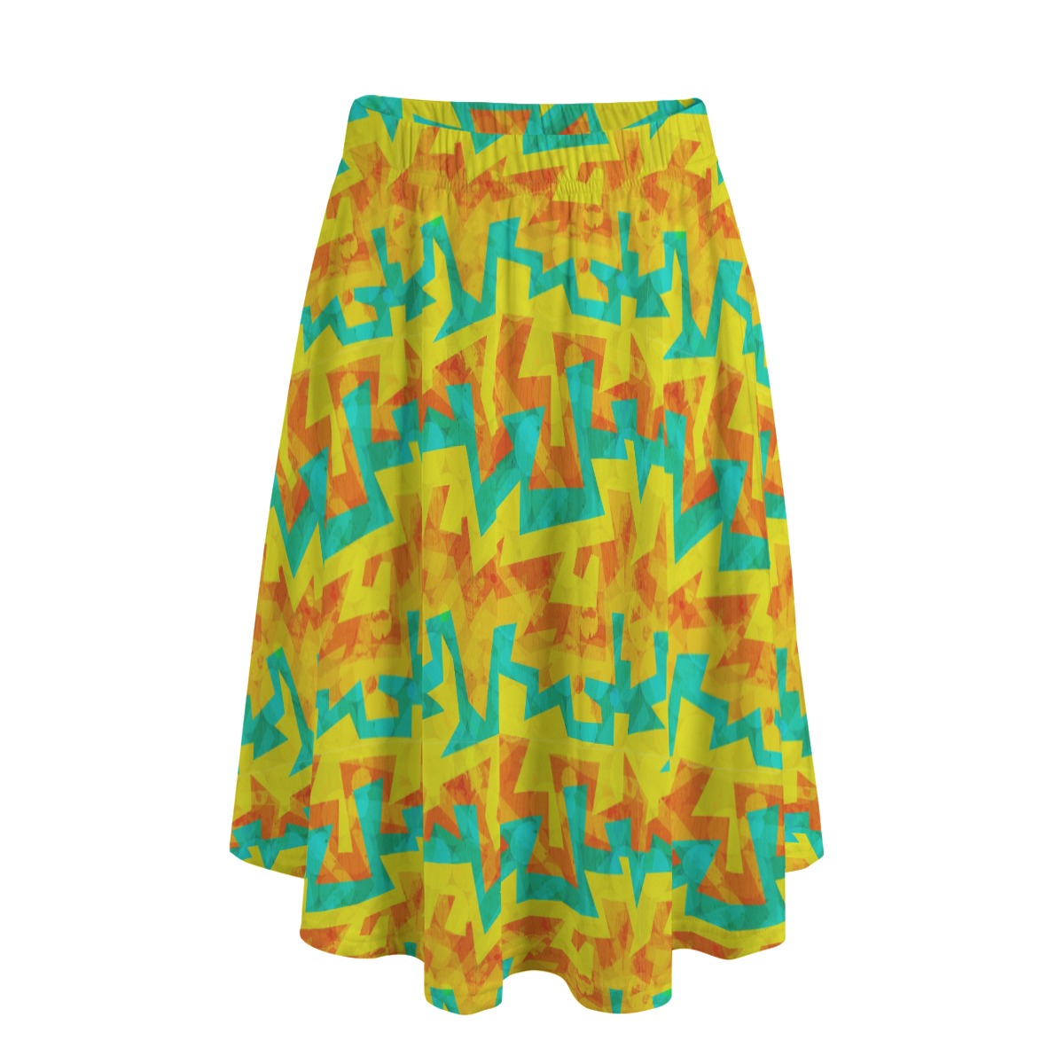 Printed Maxi Skirt with Pockets - Geometric Neon in Citrus