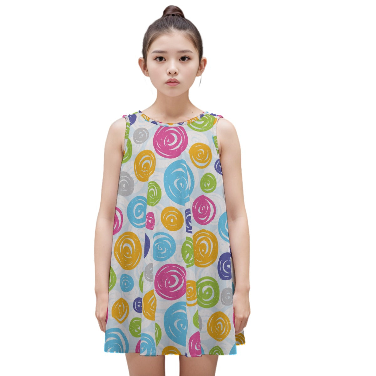 Kid's Sleeveless Cotton Swing Dress - Doodle Dots