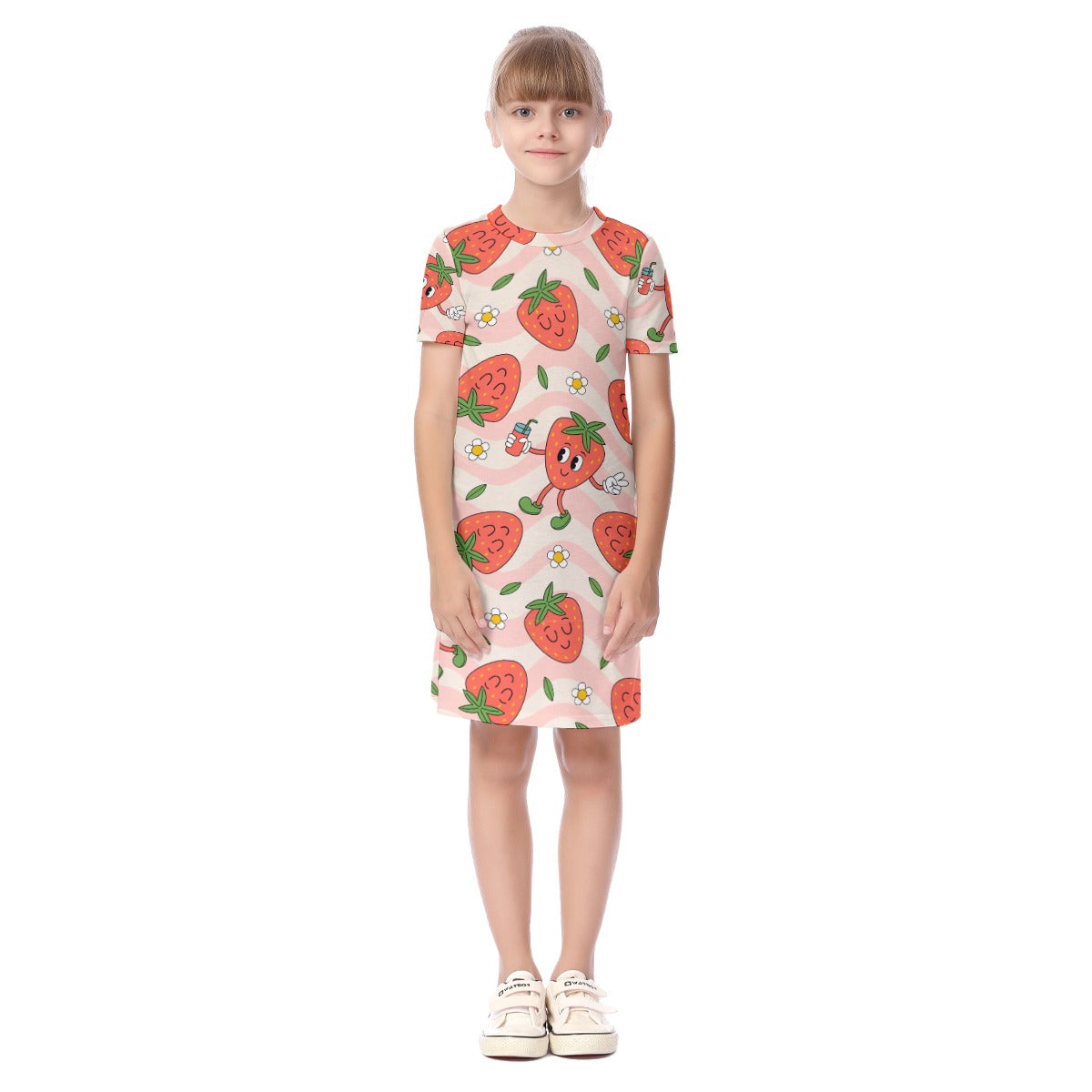 Kid's Short Sleeve T-Shirt Dress - Strawberry Shuffle