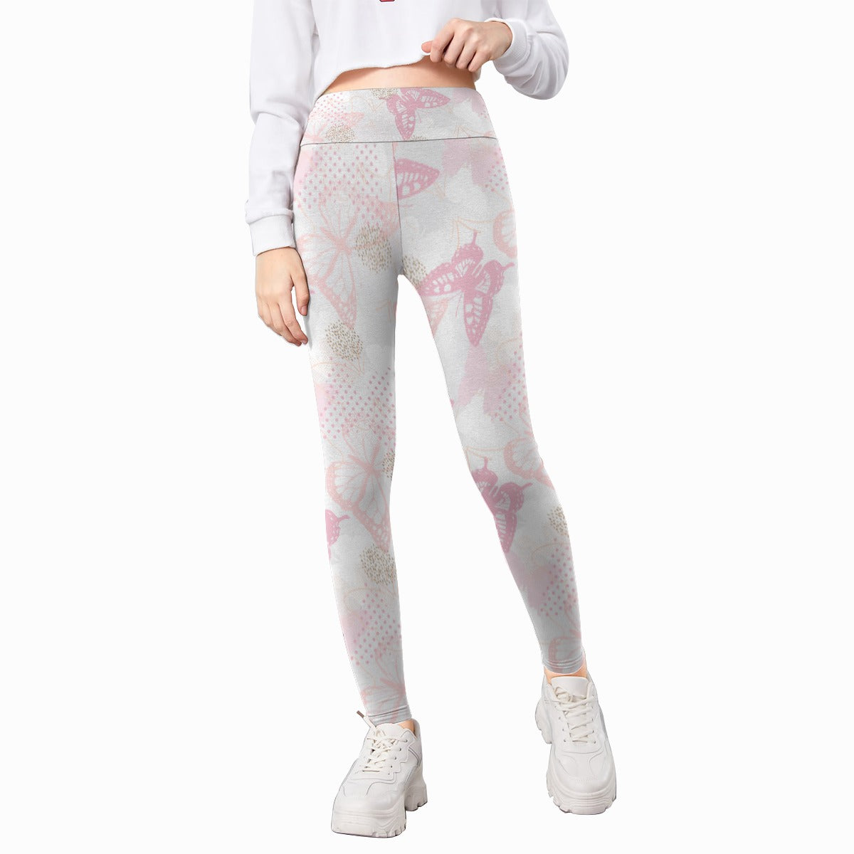 Kids' Printed Leggings - Lace Butterflies (Pink)