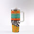 40oz Stainless Steel "Stanley" Tumbler With Handle - African Print (Zebra)