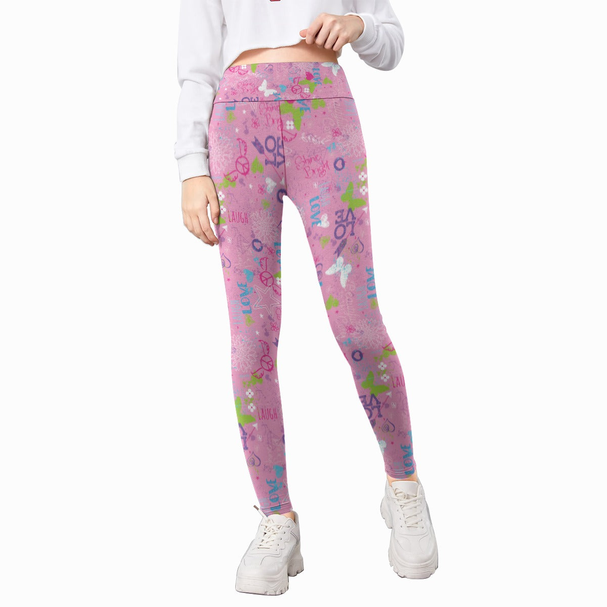 Kids' Printed Leggings - Live Laugh Love (Pink)