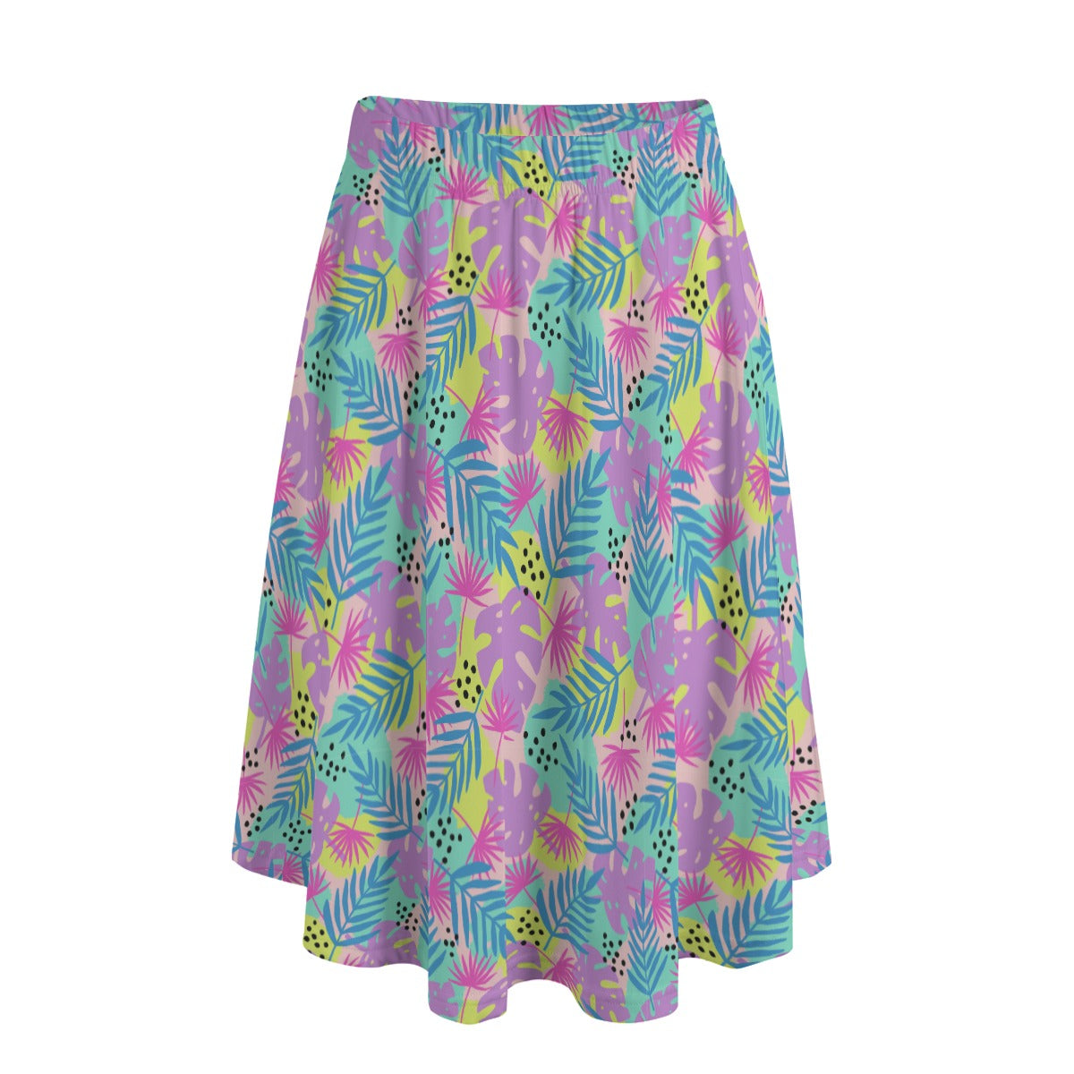 Printed Maxi Skirt with Pockets - Tropical Print in Neon