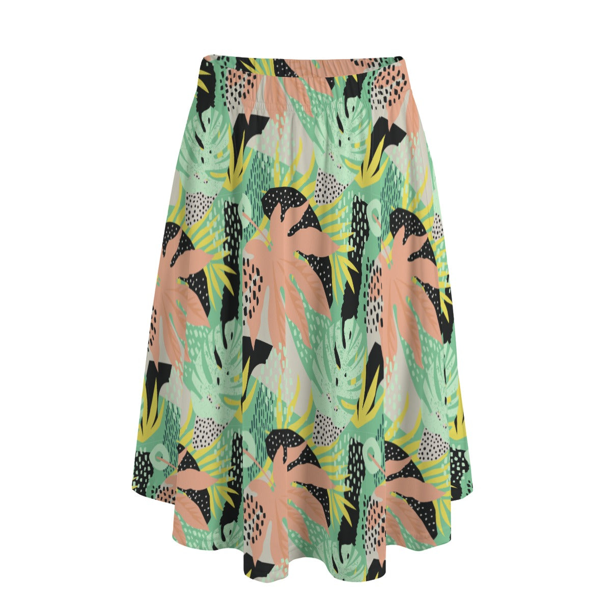 Printed Maxi Skirt with Pockets - Tropical Print in Melon