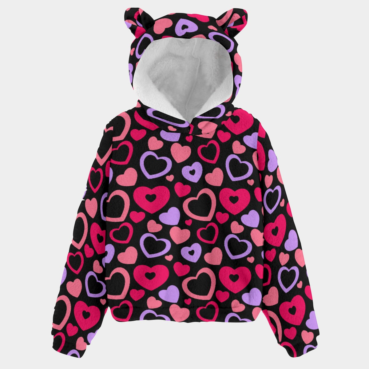 Kid’s Borg Fleece Sweatshirt With Ears - Hollow Hearts